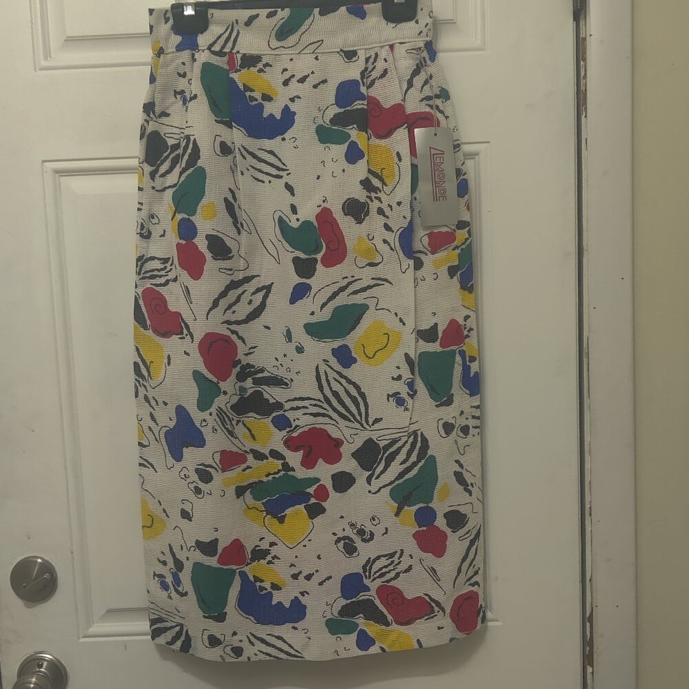 LE MONDE Vintage 1980s Skirt Size 10 100% Cotton Abstract Multicolor Made In USA